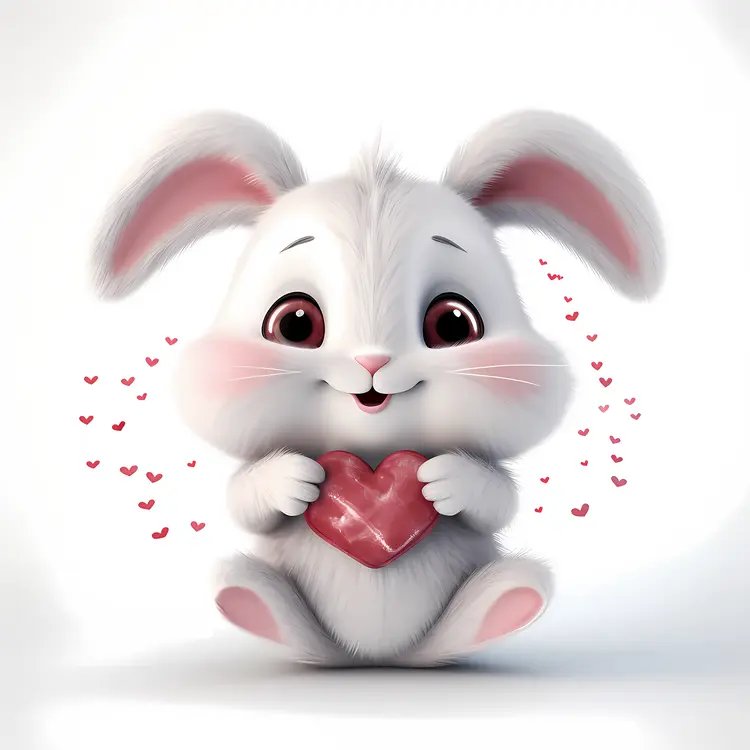 Cute White Bunny Holding a Heart