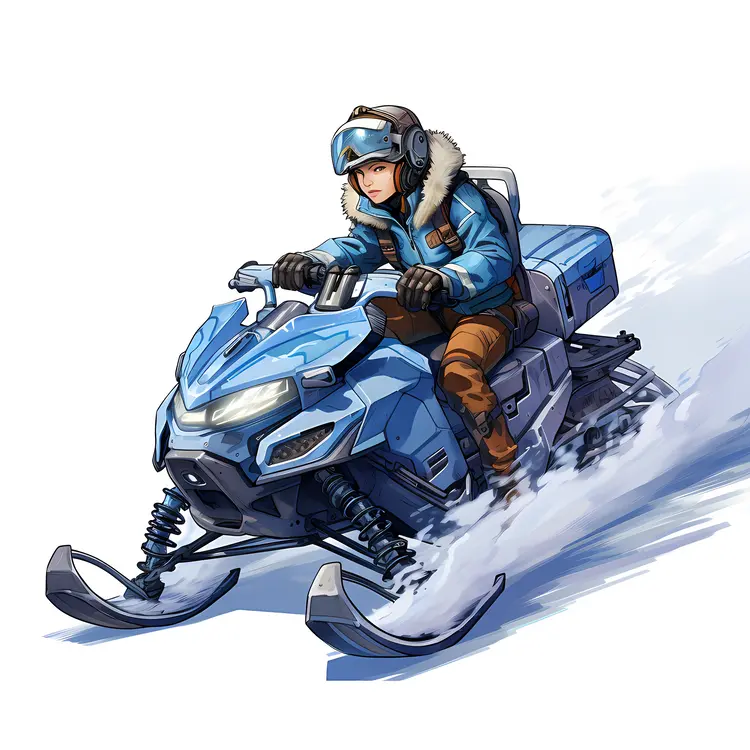 Snowmobile Rider in Blue Gear