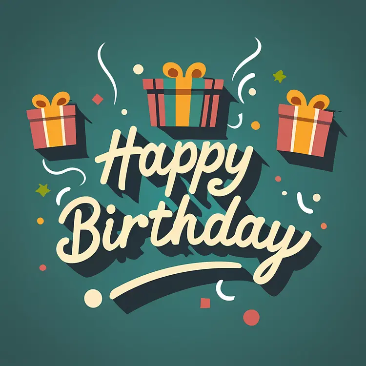 Illustrated Gift Boxes with Happy Birthday Text