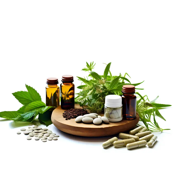 Herbal Supplements with Bottles and Capsules