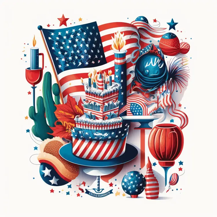 Patriotic Celebration with American Flag and Cake
