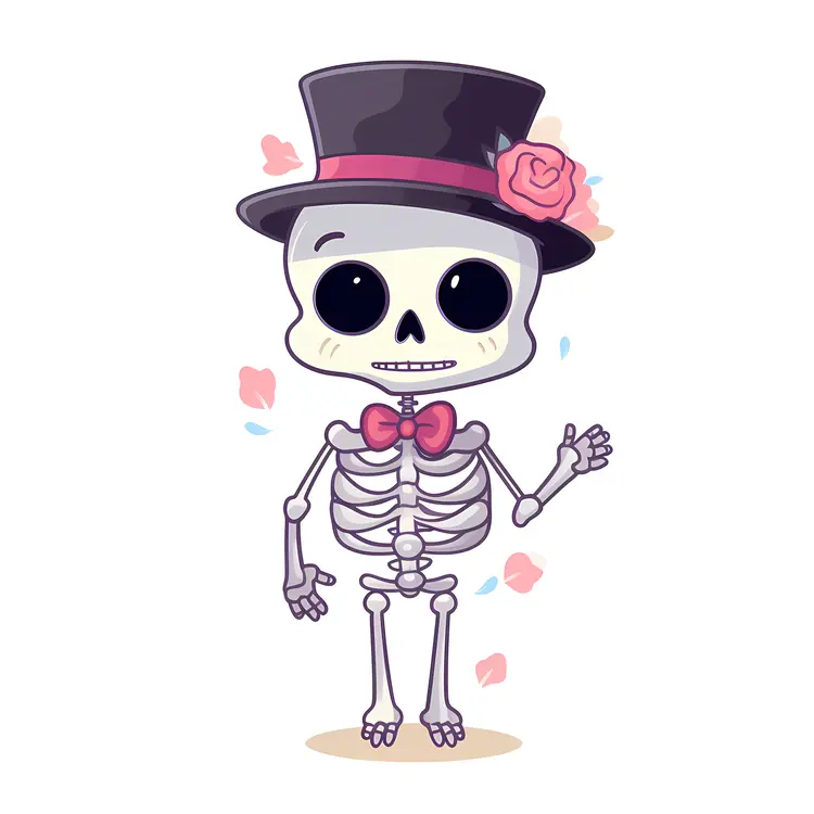 Cute Skeleton with Top Hat and Bow Tie