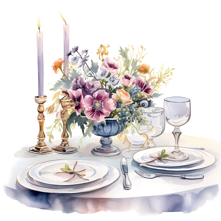 Elegant Floral Table Setting with Purple Candles