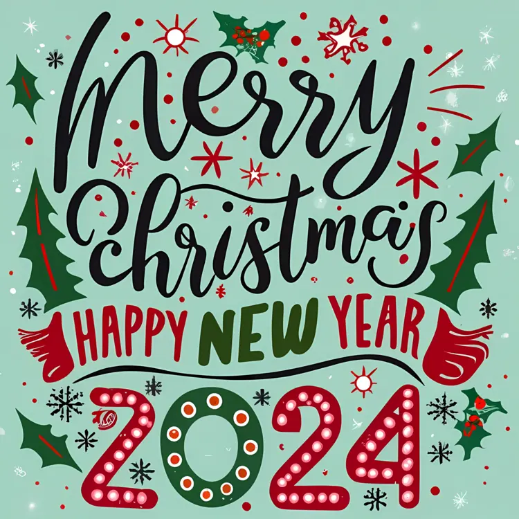 Merry Christmas Happy New Year 2024 Greeting Card
