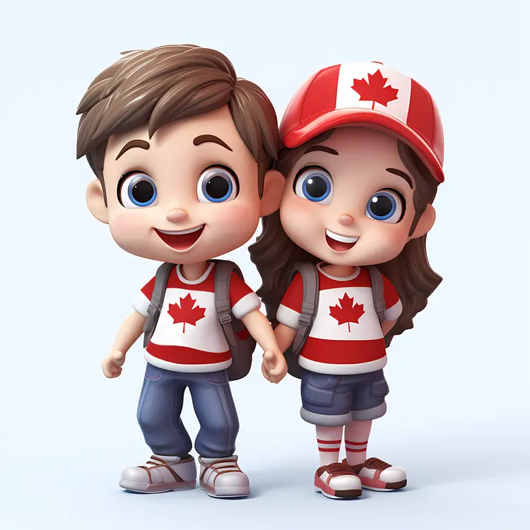 Canadian Kids with Maple Leaf
