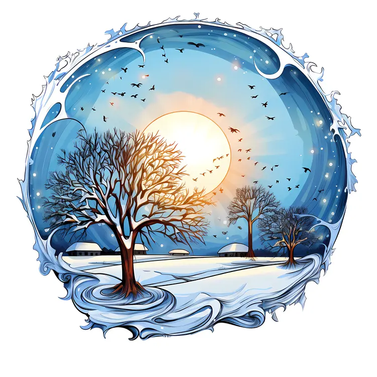 Winter Tree in Snowy Sunset