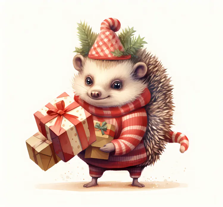 Adorable Hedgehog with Christmas Gifts