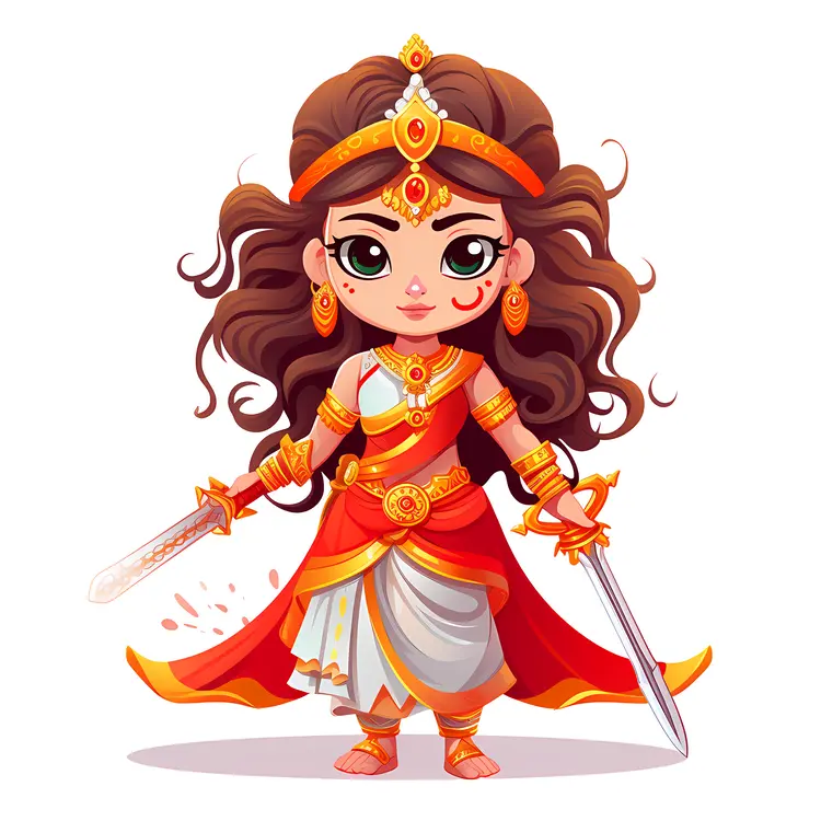 Cute Goddess with Swords and Crown