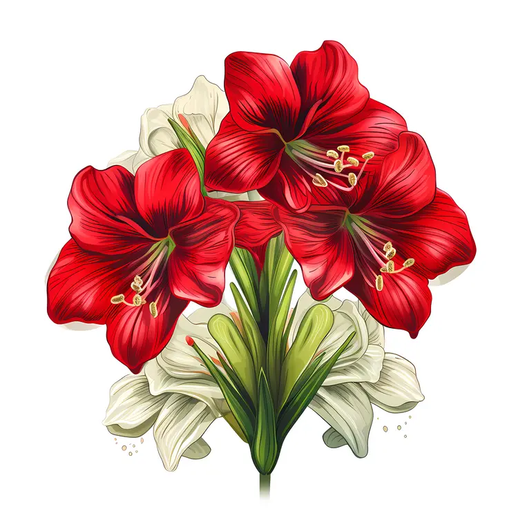 Red and White Amaryllis Flowers