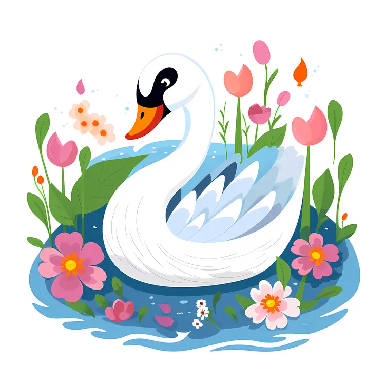 Swan in a Beautiful Floral Setting