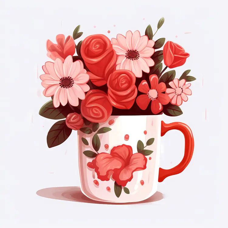Elegant Floral Mug with Red and Pink Flowers