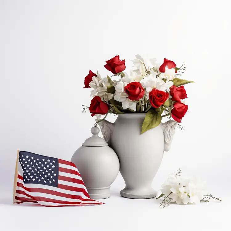 Patriotic Flower Arrangement with American Flag