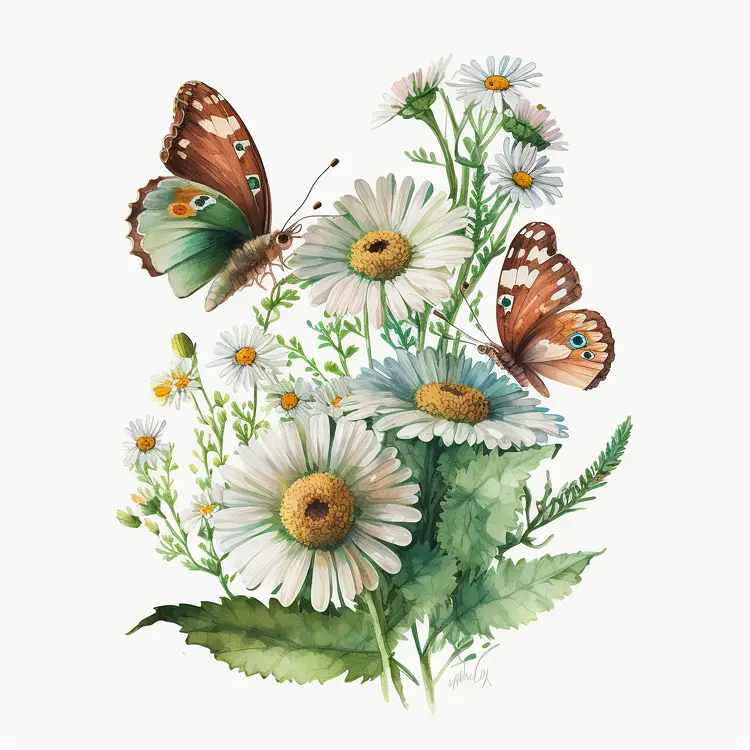Beautiful Daisy Flowers with Butterflies