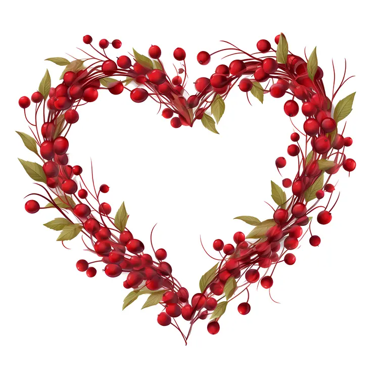 Heart-shaped Wreath with Red Berries and Leaves