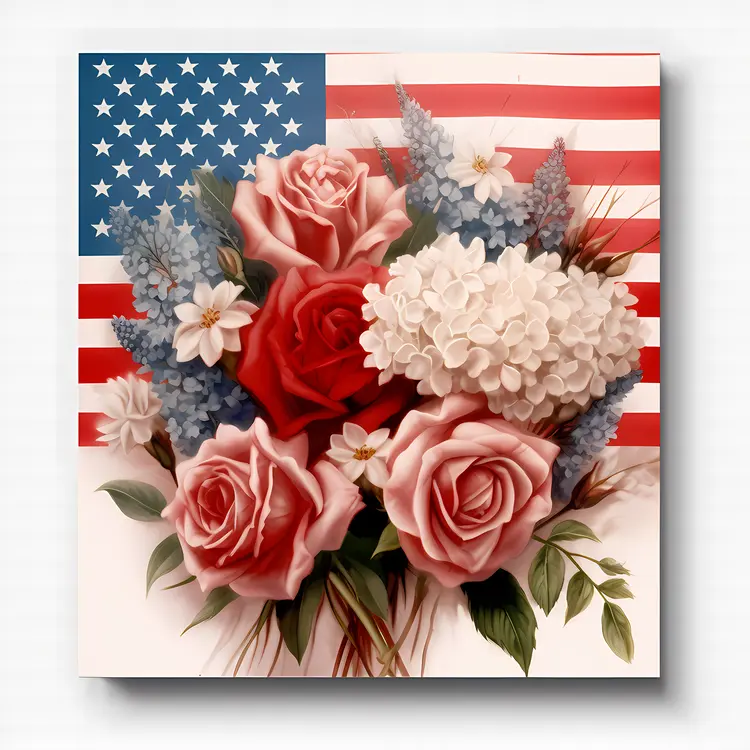 Patriotic Floral Arrangement with American Flag