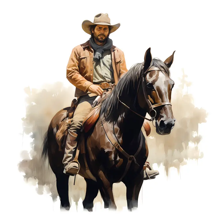 Cowboy Riding a Horse in Western Style