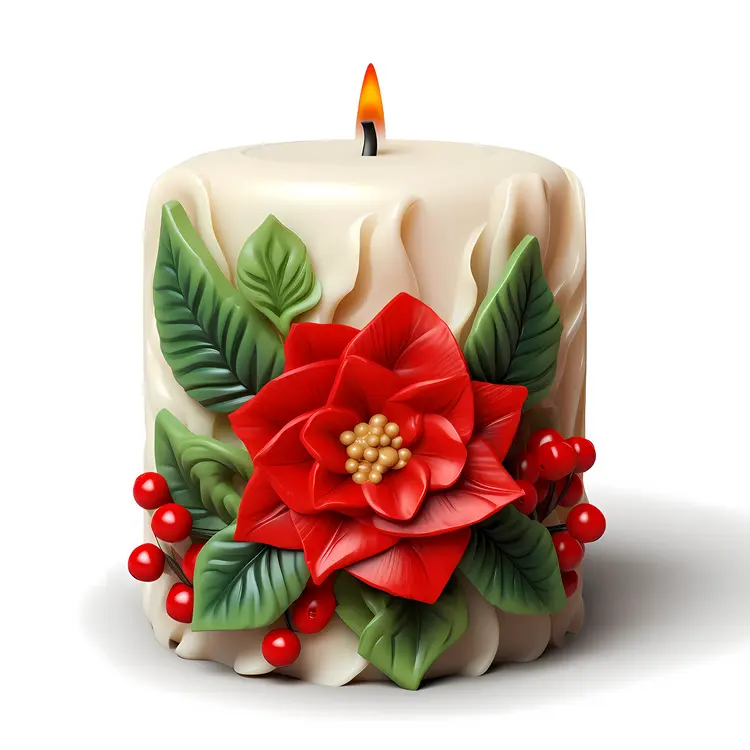 Single Candle with Red Festive Flower