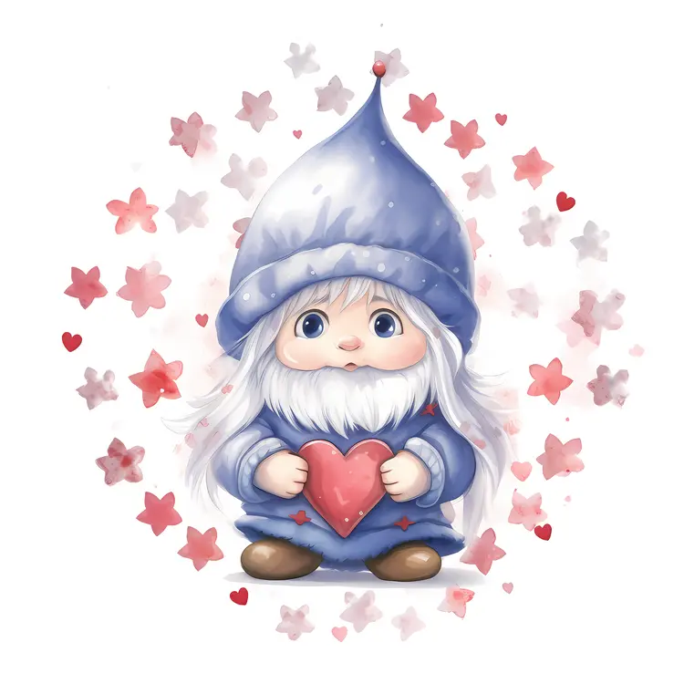Cute Gnome Holding Heart with Flowers