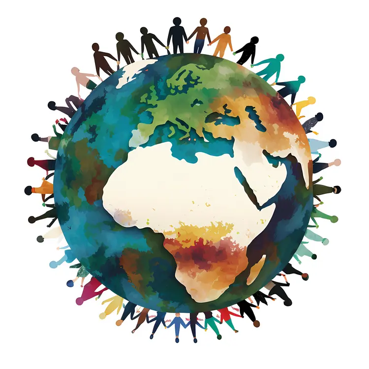 Watercolor Illustration of Diverse People Around the Globe