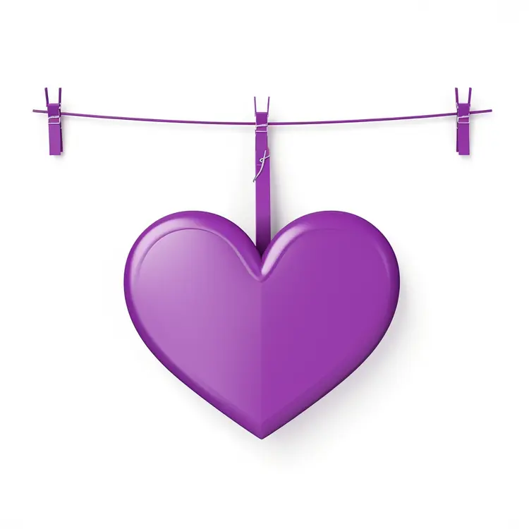 Purple Heart Hanging on Clothesline for Valentine's Day