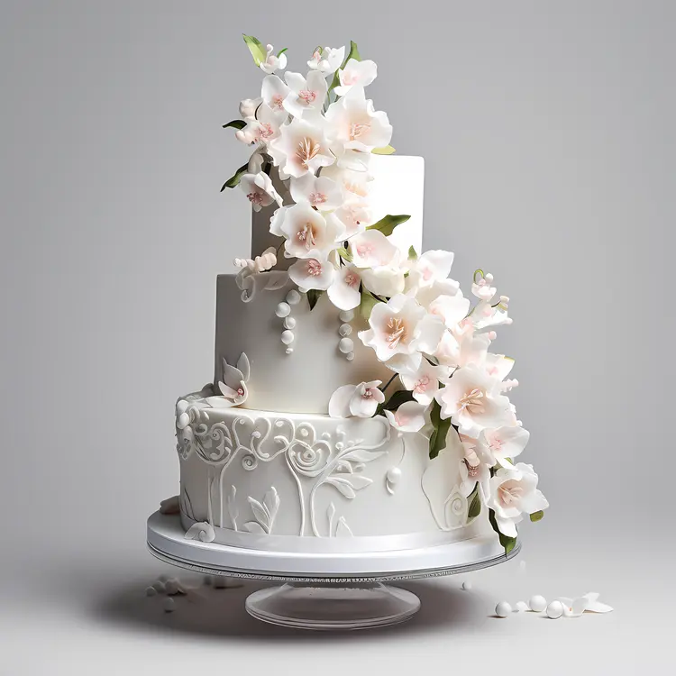 White Cake with Floral Decorations