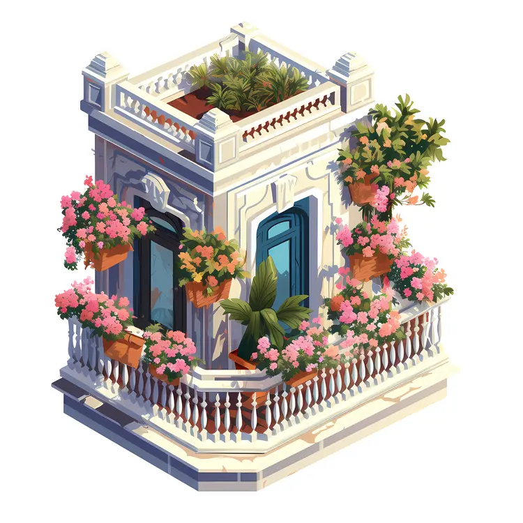 Elegant Balcony with Flower Pots