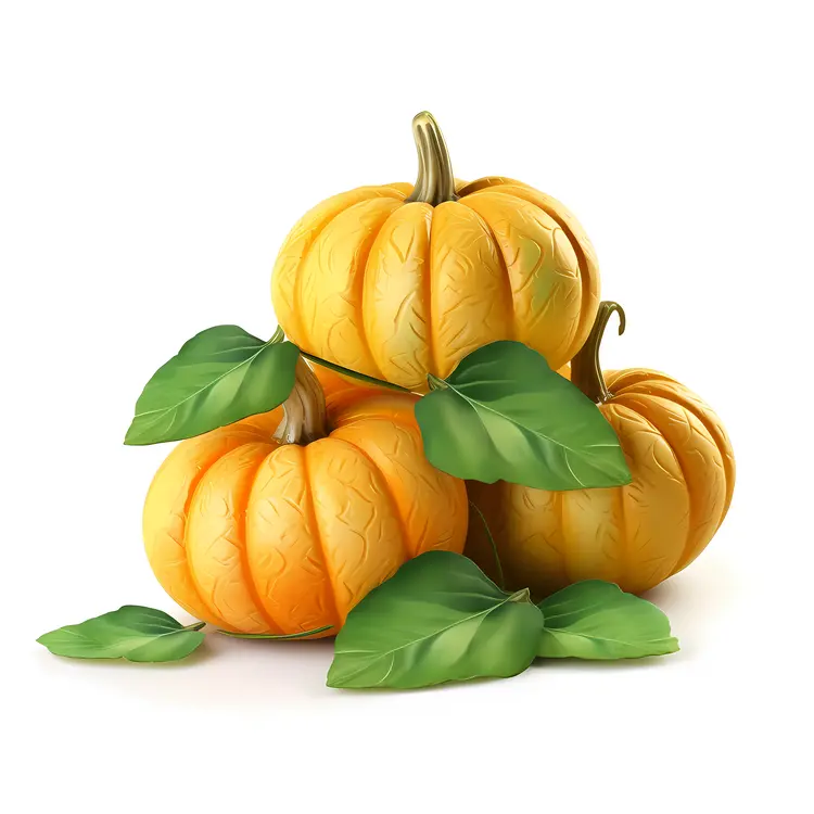 Yellow Pumpkins with Green Leaves