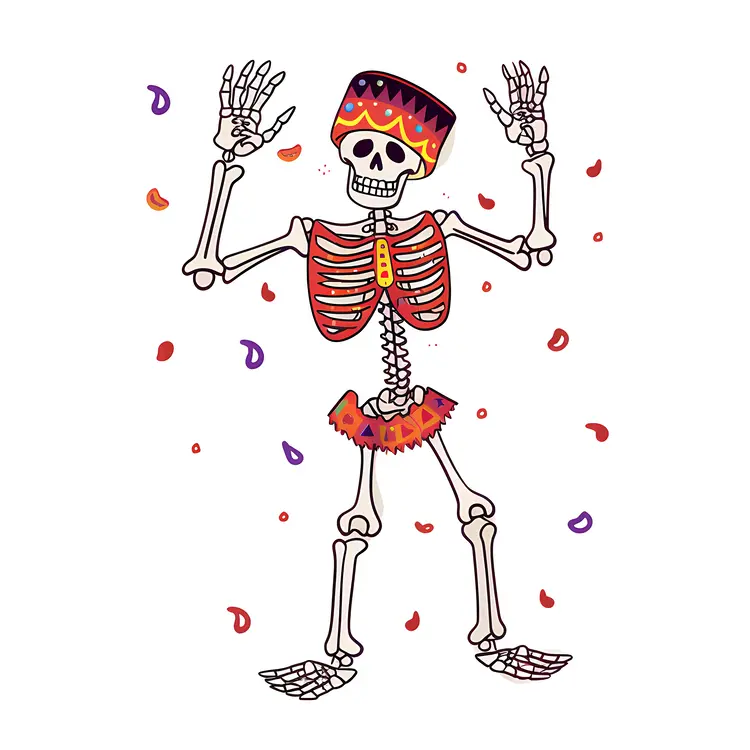 Dancing Skeleton with Hat and Confetti