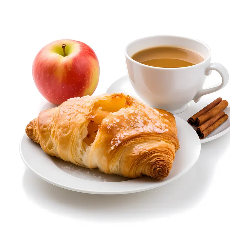 Delicious Croissant with Coffee and Apple for Breakfast