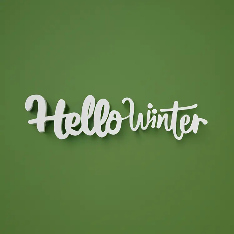 Simple Hello Winter Text on Green Background