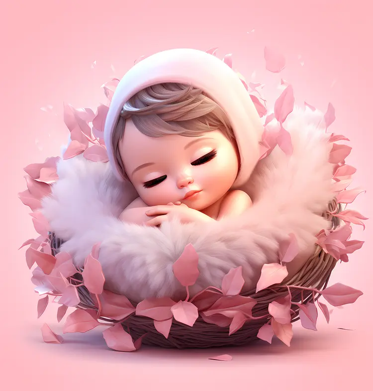 Sleeping Baby in Fluffy Nest