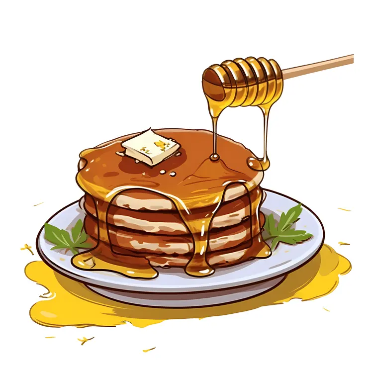 Honey Pancakes with Butter and Syrup