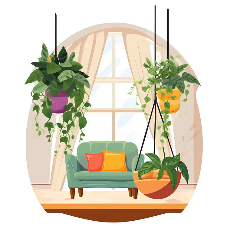 Hanging Plants in Cozy Living Room