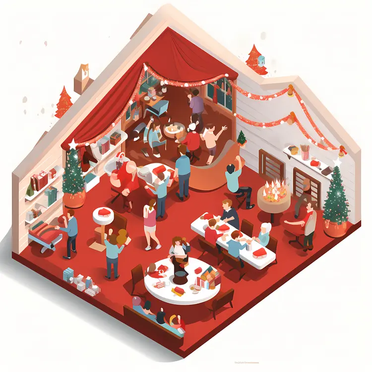 Christmas Gathering with Tree and Food