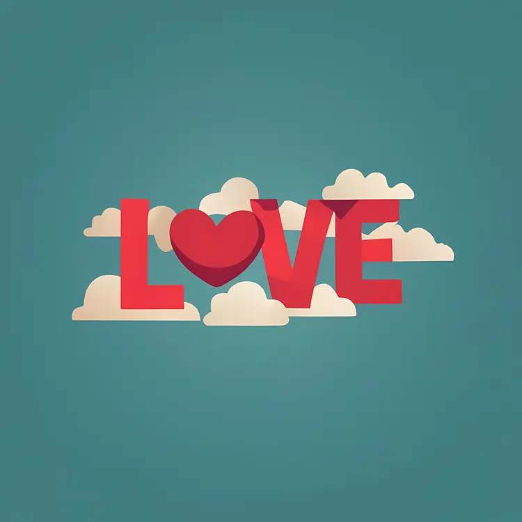 Love Text with Clouds on Blue Background
