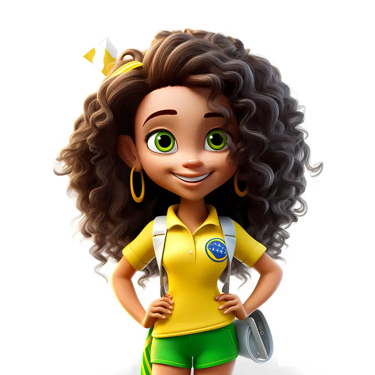 Cute Cartoon Girl in Yellow and Green Outfit