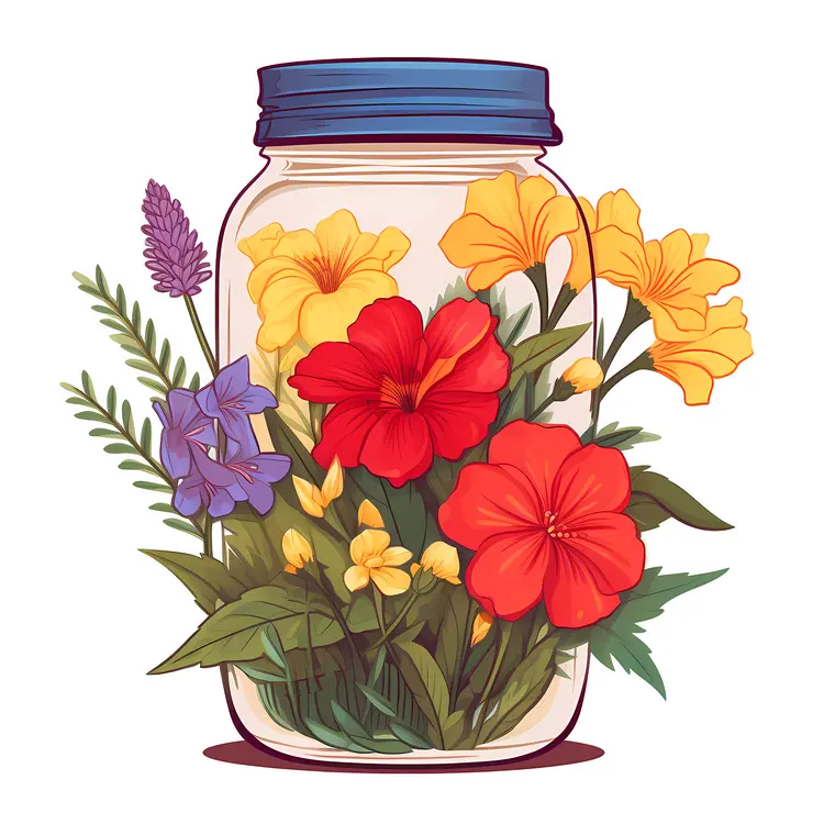 Jar with Mixed Color Flowers