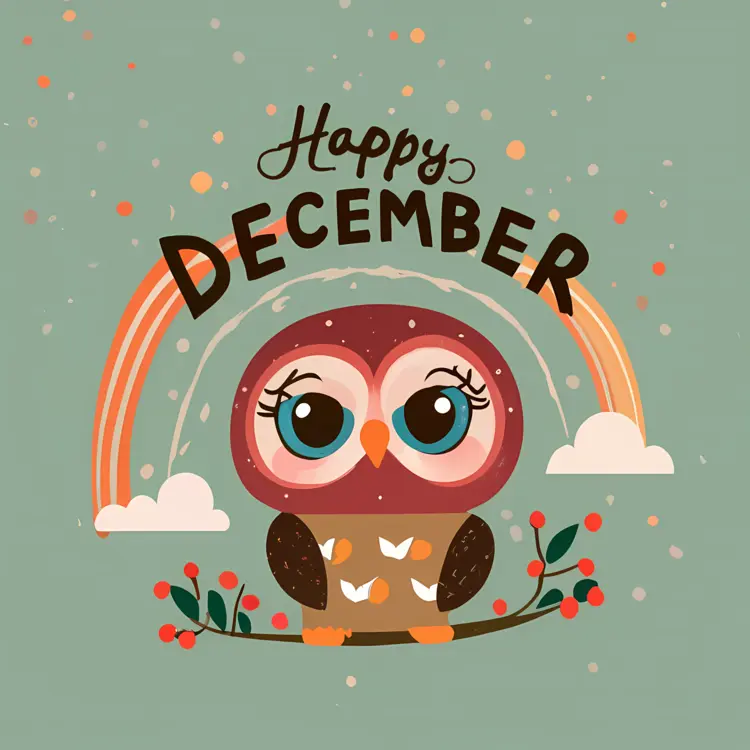 Cute Owl with Rainbow and Branches