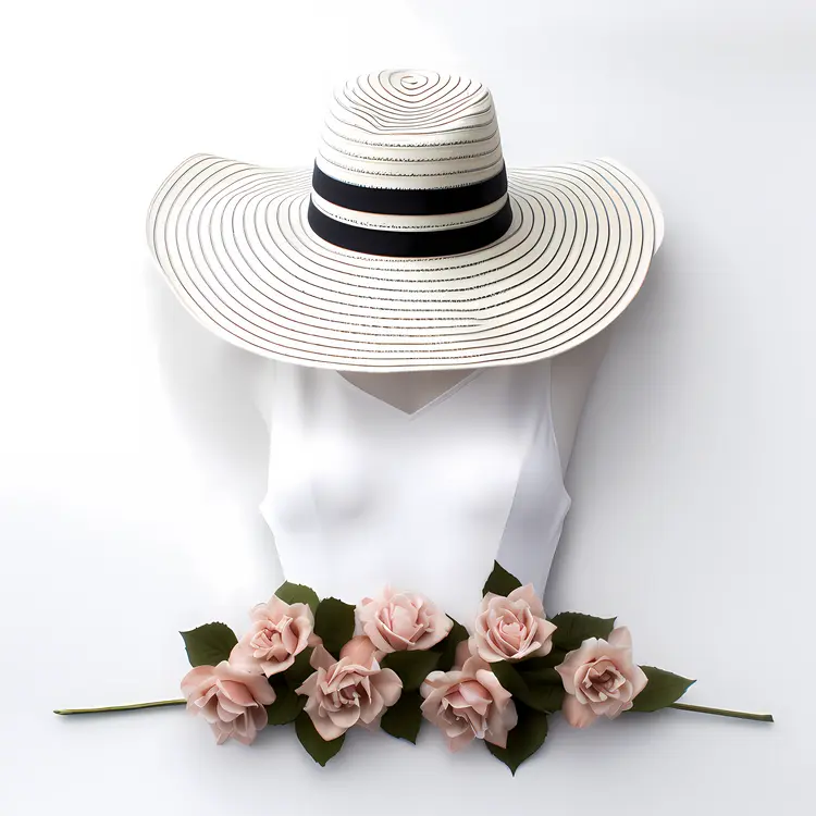 Elegant White Hat with Pink Flowers