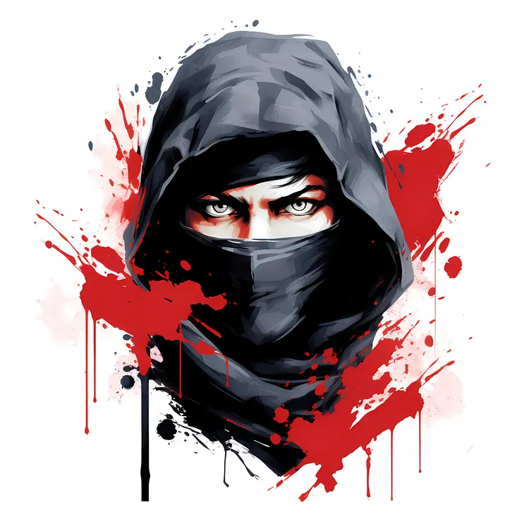 Black Ninja with Hood and Blood Splatter