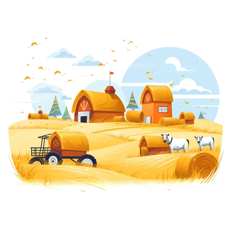 Goats and Hay Bales on a Farm