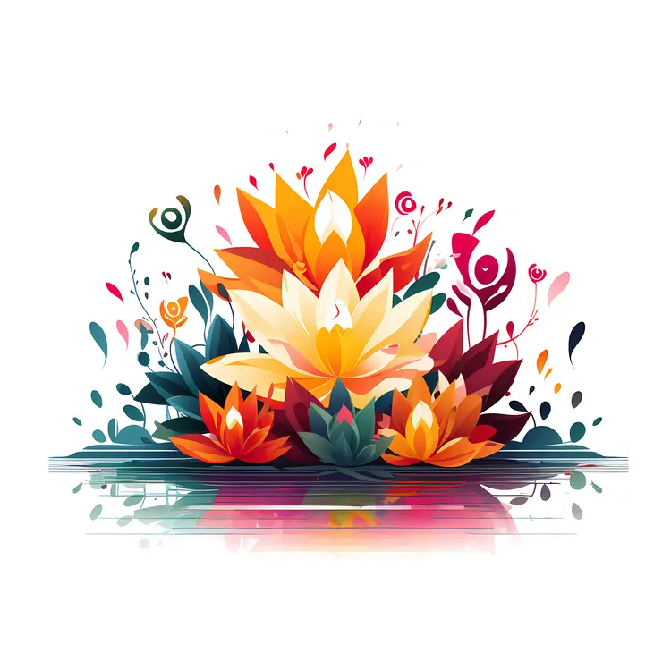 Colorful Lotus Flowers with Abstract Design