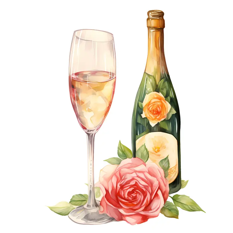 Champagne Bottle with Roses Illustration