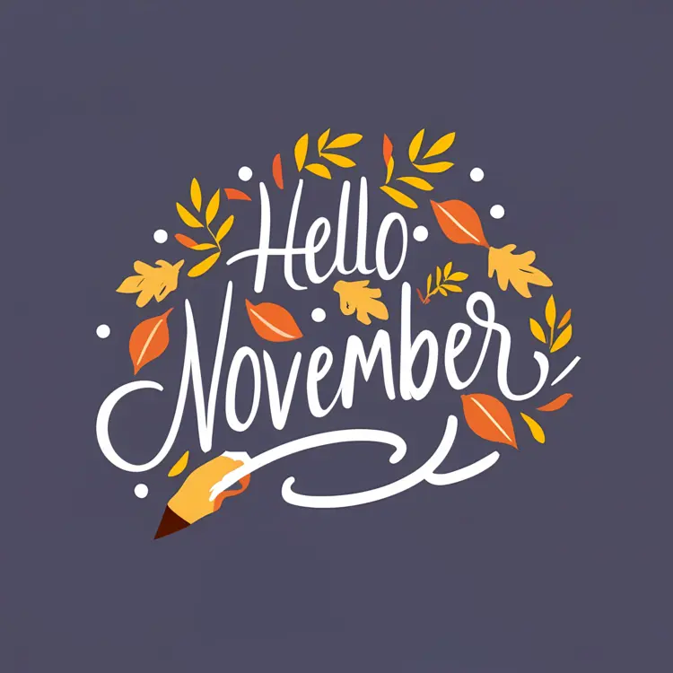Hello November with Leaves and Pencil