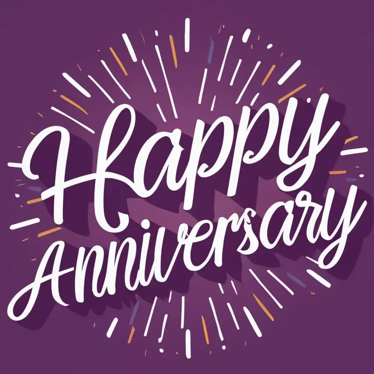 Happy Anniversary with Fireworks on Purple Background