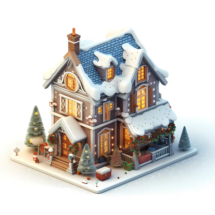 Snowy House with Christmas Decorations