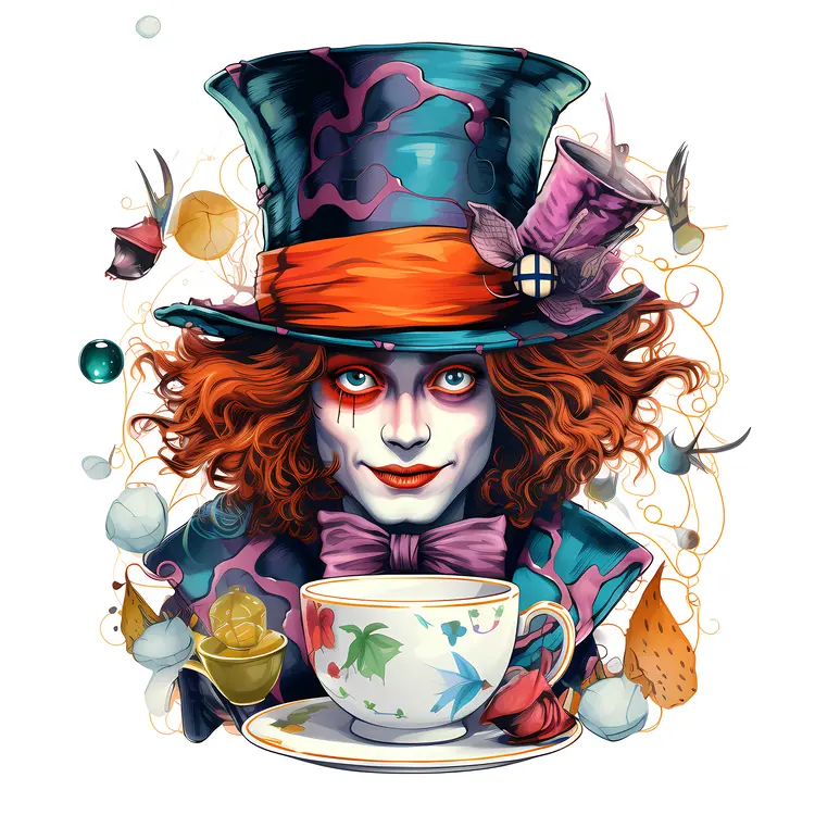 Mad Hatter with Teacup and Flowers
