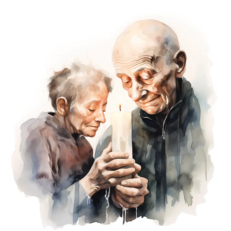 Elderly Couple Holding Candle Together