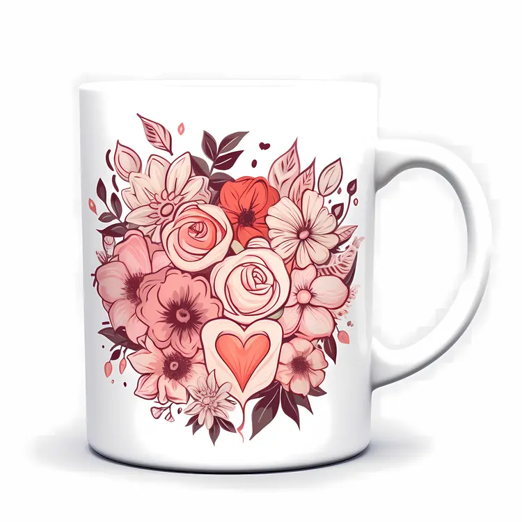 Lovely Floral Mug with Heart and Pink Flowers