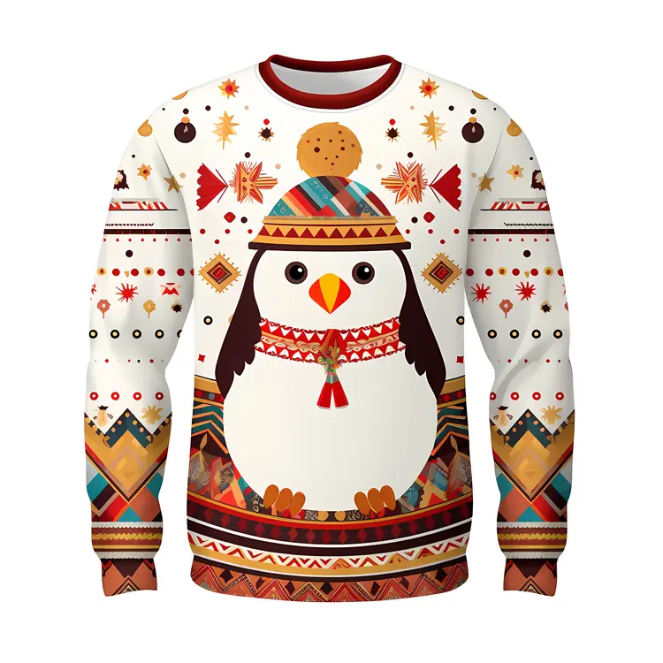 Festive Christmas Sweater with Penguin Design